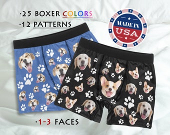 Personalized Pet Underwear,Custom Dog face Boxer,Paws and Bone Print Underwear,Personalized Boxer For Him,Best Valentine's Day gift for him