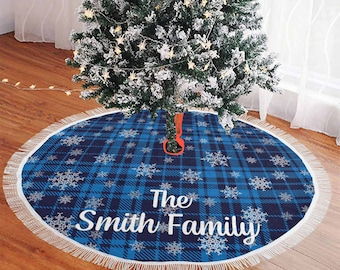 Deep Ocean Blue Classic Christmas Tree Skirt