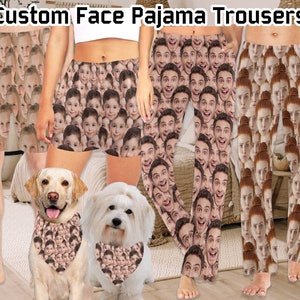 Personalized Multi-faces Pajama pants,Custom Pajama Trousers With dag Face, Custom Face Long Pajama pants,Pajama Shorts, Socks, Dog Bandana