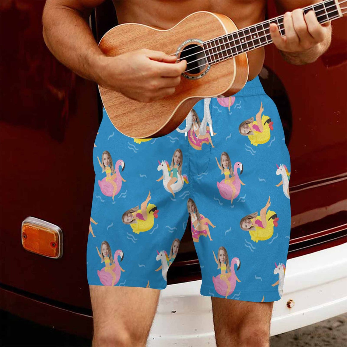 Custom Men Bathing Suit Funny Swim Trunks Personalized Face Etsy