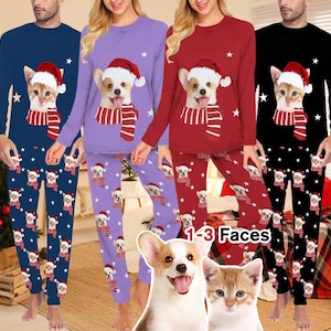 Custom Dog face Christmas  pajamas, Custom face pajama Set Top Pants, Custom Pajamas woman man family, Custom Pajama pants