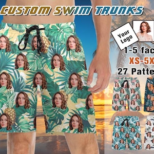 Personalized Swim Trunks, Pineapple Bathing Suit Men, Custom Face Men Swimwear, Tropical Palm Beach Short, Custom Photo Gift for Husband