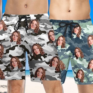 Custom Face Camo Swim Trunks: Personalized Men's Bathing Suit