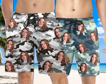 Custom Face Camo Swim Trunks: Personalized Men's Bathing Suit