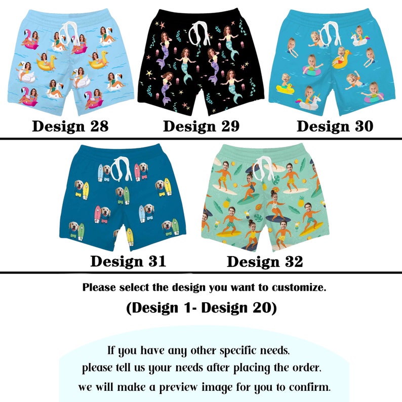 Puede incluir: Una selecci&oacute;n de 5 dise&ntilde;os diferentes para ba&ntilde;adores personalizados. Los dise&ntilde;os presentan varios temas de verano, incluyendo sirenas, tablas de surf y perros. El texto "Dise&ntilde;o 28", "Dise&ntilde;o 29", "Dise&ntilde;o 30", "Dise&ntilde;o 31" y "Dise&ntilde;o 32" se muestra debajo de cada dise&ntilde;o. El texto "Por favor, selecciona el dise&ntilde;o que quieres personalizar. (Dise&ntilde;o 1- Dise&ntilde;o 20)" se muestra debajo de los dise&ntilde;os. El texto "Si tienes alguna otra necesidad espec&iacute;fica. por favor, h&aacute;znos saber tus necesidades despu&eacute;s de realizar el pedido. haremos una imagen de vista previa para que puedas confirmarla." se muestra en la parte inferior de la imagen.