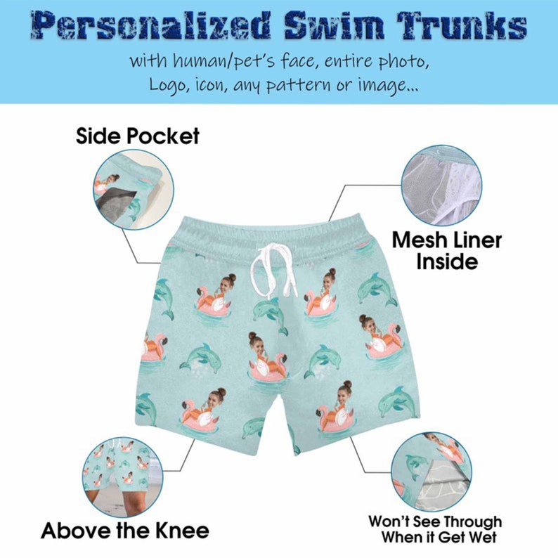Custom Men Bathing Suit Man Swim Trunks With Face Etsy