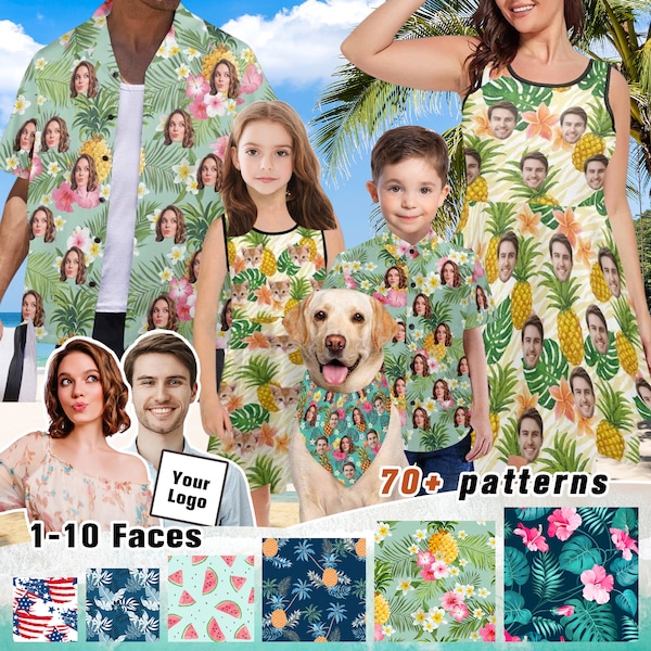 Custom Face Hawaiian Shirt Sleeveless Dress,Personalized Photo Print Short Sleeve Shirts,Custom Women Dress With Face for Bachelor Party