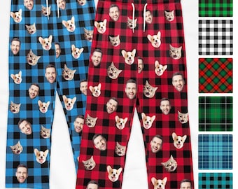 Custom Face Plaid Pajama Pants: Personalized Photo Trousers, Valentine's Day Gifts