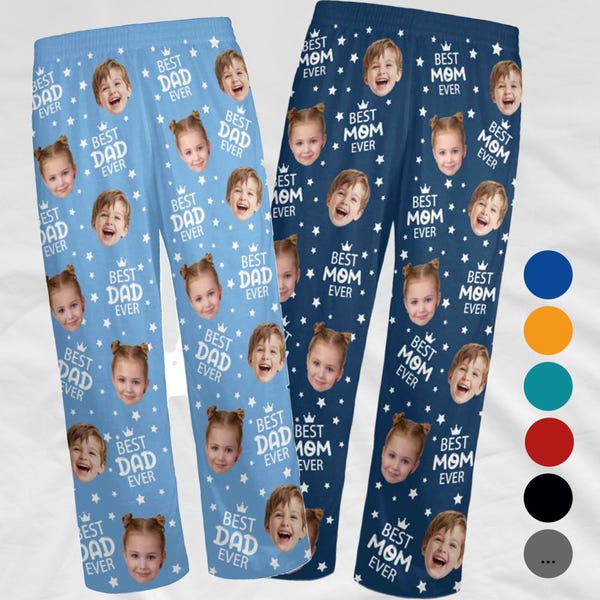 Custom Face Pajama Pants, Photo Gift for Dad Mom Grandparents, BESTDADEVER Pants Shorts