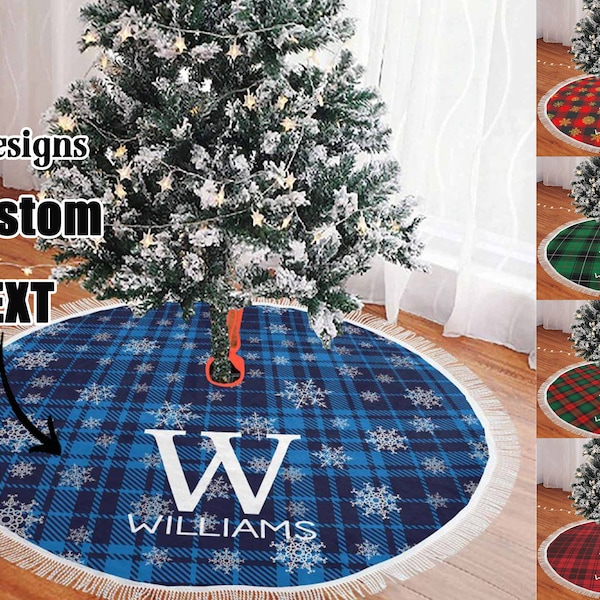 Personalized Christmas Tree Mat, Black and White Spiral Tree Skirt, Tie Die Pattern Tree Collar, Custom Tree Foot Cover with Fringe