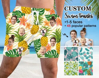 Personalized Face Swim Trunks, Custom Photo Bathing Suit, Father's Day Gift