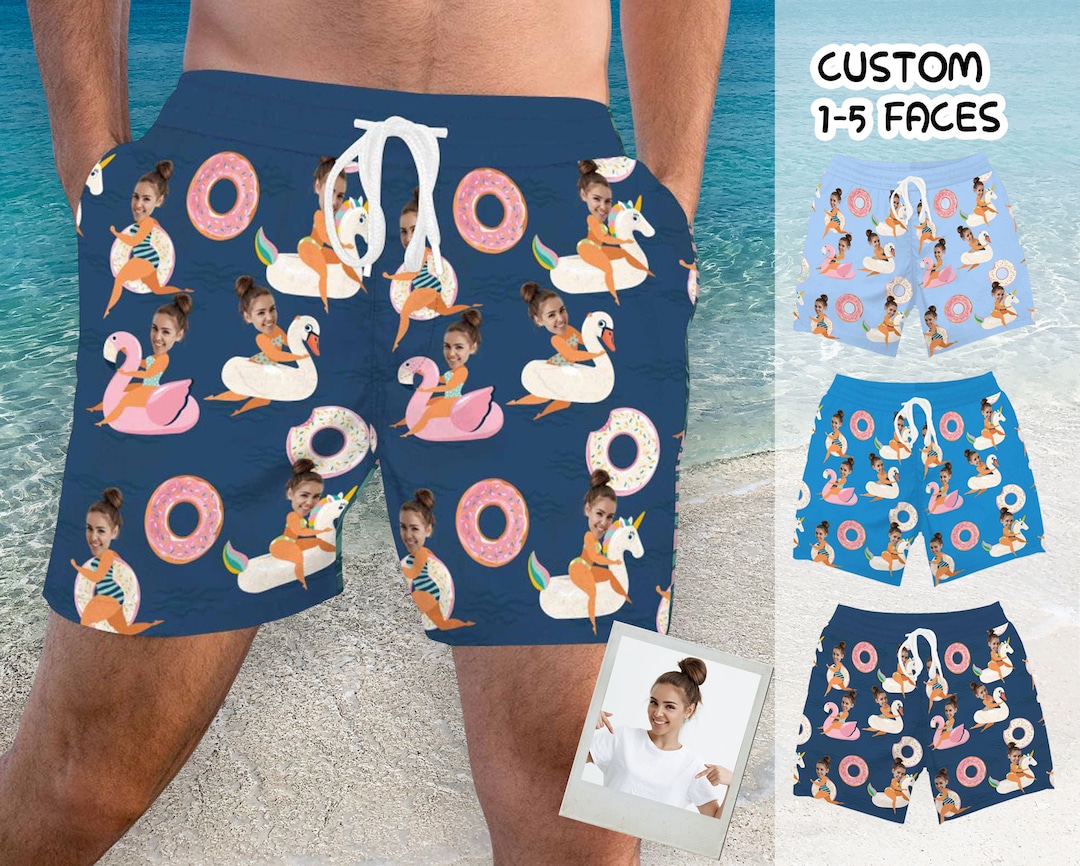 Custom Men Bathing Suit, Funny Swim Trunks, Personalized Face Men