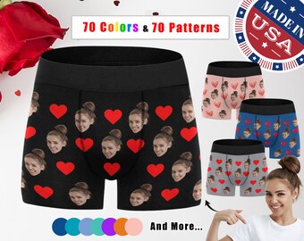 Personalize Christmas Face Men Underwear,Multi-pattern Boxer, Custom Photo Brief,Valentine's Day gift,Mint Pink Blue Multi-color Underwear