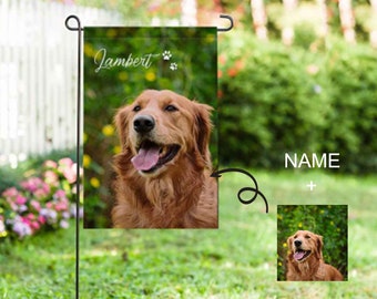 Drapeau de jardin personnalisé avec photo d'animal de compagnie : plaque de bienvenue personnalisée avec nom de chien