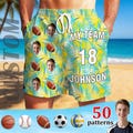 Custom Face Swim Trunks: Personalized Team Shorts, Tropical Sports Theme