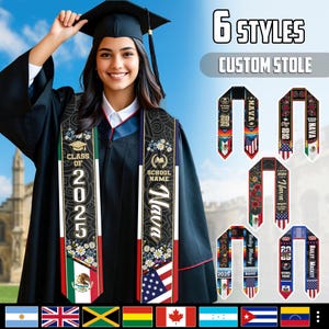 Custom Two Flag Graduation Stole 2025: Personalized Sash