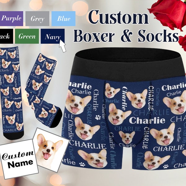 Christmas gift face boxer/Socks,Personalize Face Name Men boxer/socks,Multi-color Underwear,Custom unisex face socks, Valentine's Day Gift