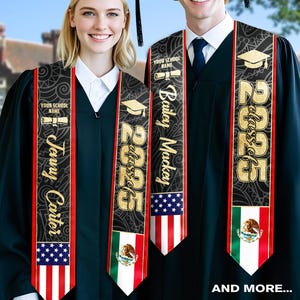 Custom Photo Graduation Stole: Class of 2025, Mixed Flag Sash