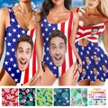 Custom Big Face Swimsuit,American Flag Design Swimsuit,Personalized One/Two Piece Swimwear,Custom Independence Day Face swimsuit party