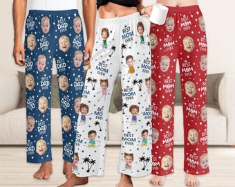 Best Dad Ever Pajama Pants with Photo, Custom Photo Face Pajamas, Personalized Pajama Pants for Dad Mom, Personalized Pajamas for Grandpa