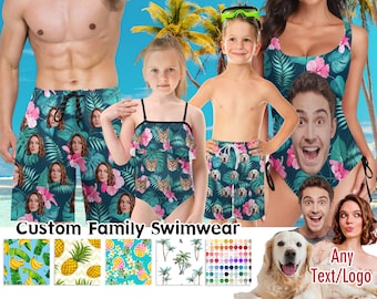 Custom Family Swimsuit for Men Women Kids,Personalized Family Swimsuit With Face, Custom Dog Face Short,Independence Day Trunk,LOGO on Trunk