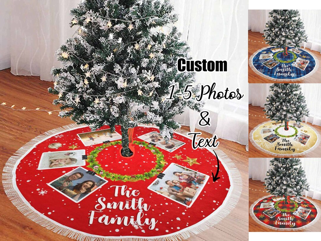 Personalized Christmas Tree Skirt Gold Blue Red Plaid Xmas Etsy
