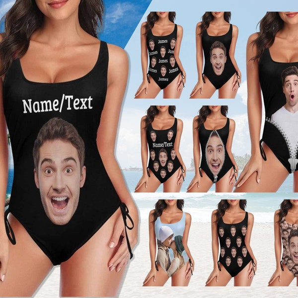 Custom Big face Swimsuit,Custom Men Women Face Swimsuit,zipper design Swimsuit,Personalized One Piece Swimwear,Face on Bathing Suit,For mom