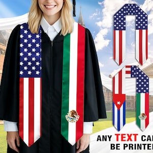 Custom Country Flag Graduation Stole: Class of 2025 Sash