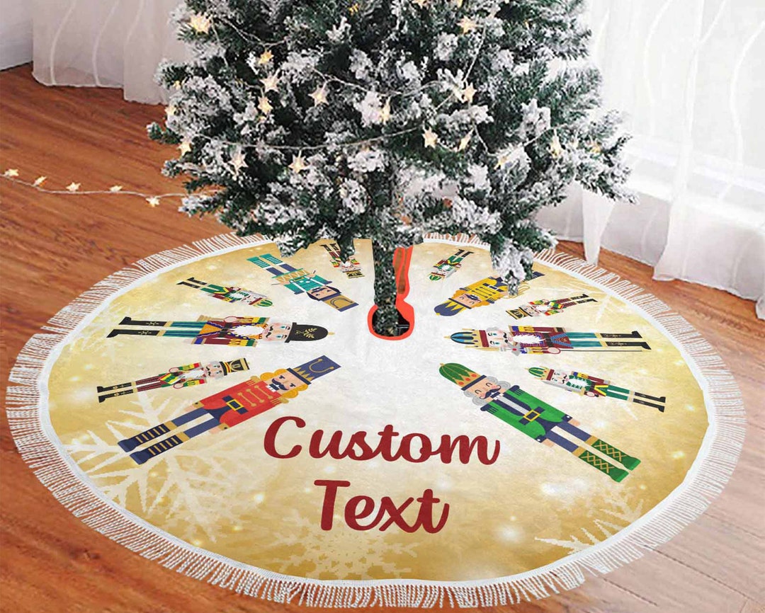 Personalized Gold Christmas Tree Skirt, Nutcracker Tree Skirt, Custom