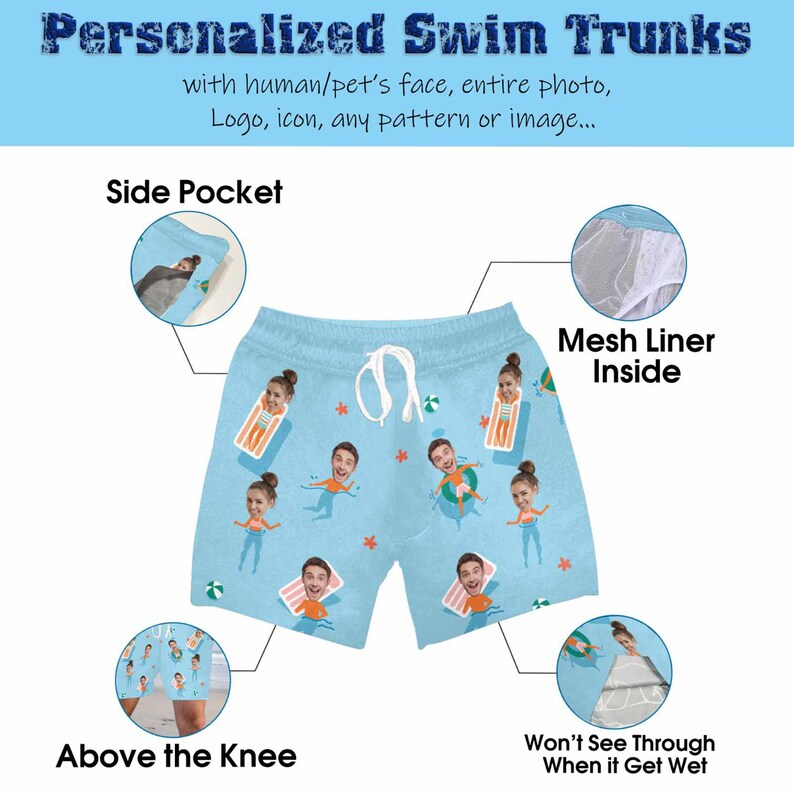 Custom Men Bathing Suit Man Swim Trunks With Face Etsy