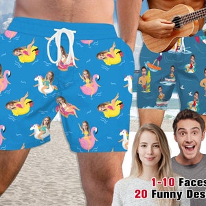 Custom Men Bathing Suit, Funny Swim Trunks,Personalized Face Men Swimsuit,Face Swimwear,Custom Christmas gifts,Flamingo Beach Short,For Dad