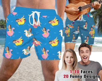 Custom Men Bathing Suit, Funny Swim Trunks,Personalized Face Men Swimsuit,Face Swimwear,Custom Christmas gifts,Flamingo Beach Short,For Dad