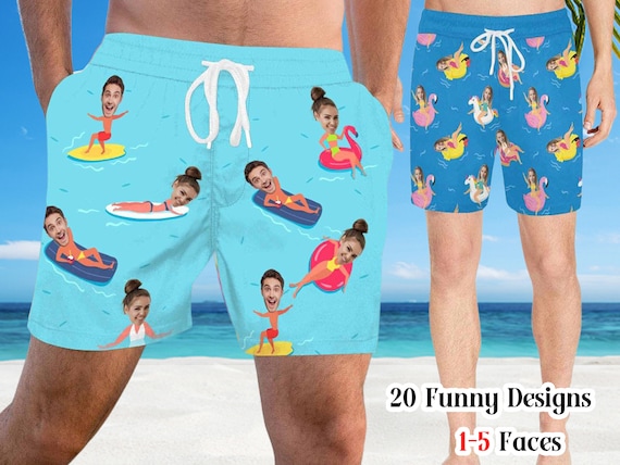Custom Men Bathing Suit, Man Swim Trunks With Face, Personalized