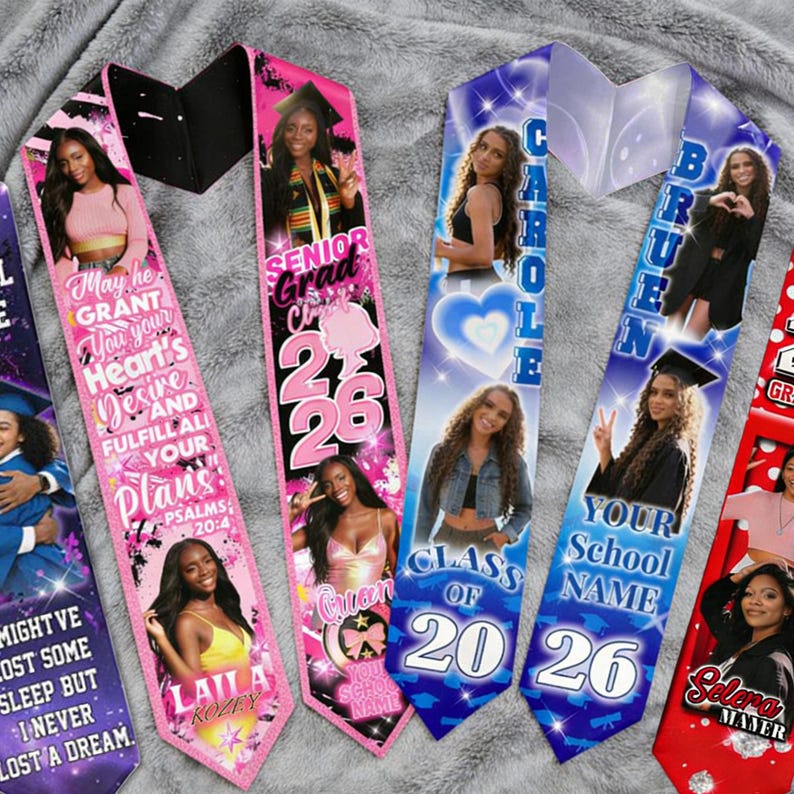 Custom Photo Graduation Stole: Personalized Class of 2026 Sash, Gift for Graduates image 1
