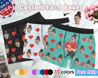 Personalize Face Men Underwear, Multi-pattern Boxer, Custom Photo Brief, Christmas Valentine's Day gift,Mint Pink Blue Multi-color Underwear