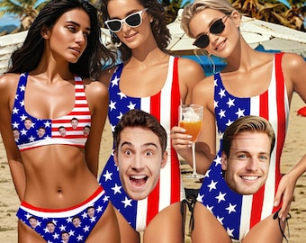 Custom Face Swimsuit: American Flag Personalized Bathing Suit