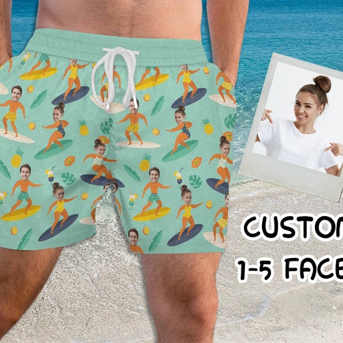 Custom Men Bathing Suit Funny Swim Trunks Personalized Face Etsy