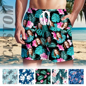 Custom Face Men&#39;s Swim Shorts: Personalized Photo Beach Trunks