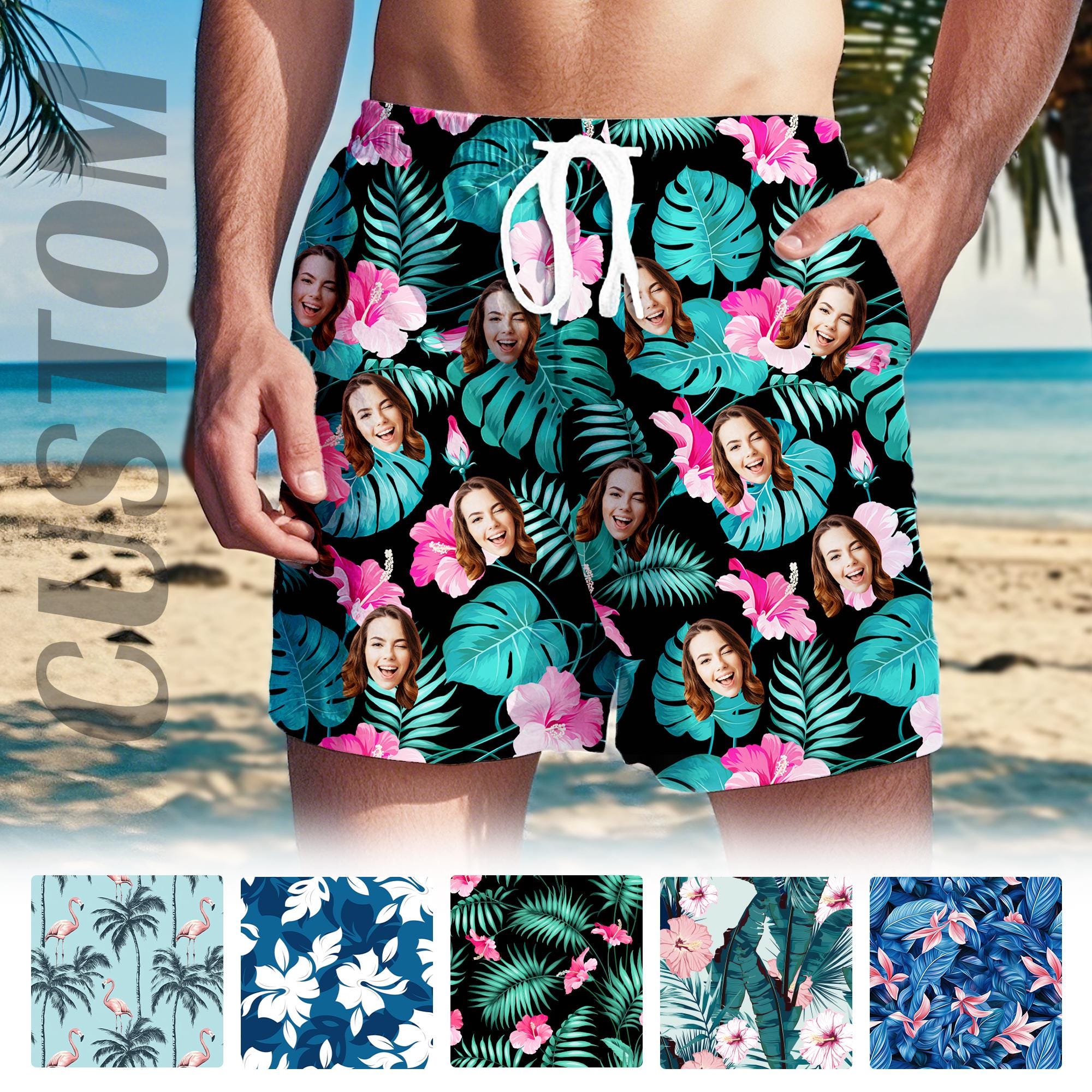 Custom Face Men's Swim Shorts: Personalized Photo Beach Trunks