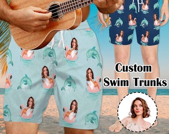 Custom Face Swimwear, Personalized Men Bathing Suit, Face on Surf Trunk, Swim Trunk with Face, Custom Board Short, Father's Day Gift,for Him