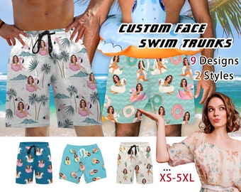 Custom Men Bathing Suit, Funny Swim Trunks, Personalized Face Men Swimsuit, Face Swimwear, Custom Funny Gift, Flamingo Beach Short