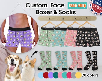 Personalize Face Men boxer socks, Mint Multi-color Underwear, Custom unisex face socks, Custom Anniversary/Christmas/Valentine's Day gifts