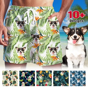 Custom Dog Face Swim Trunks: Personalized Photo Beach Shorts for Men