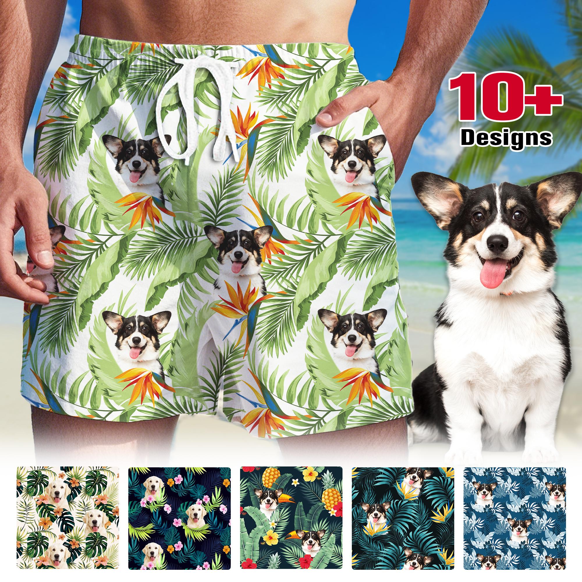 Custom Dog Face Swim Trunks: Personalized Photo Beach Shorts for Men