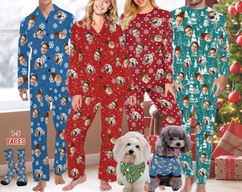 Custom Christmas pajamas, Custom dog face pajama Set/Socks/Dog Bandana Shirt, Custom Pajamas pants woman man family,Custom Christmas gifts