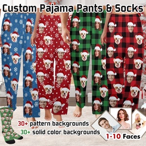 Custom Christmas pajama pants socks for men woman,Custom socks with face, Custom Dog Face Pajama pants,Couple Faces Pajama Pants