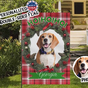 Personalized Dog Flag, Merry Christmas Garden Flag, Dog Photo Welcome Flag, Happy Christmas Yard Sign, Pet Photo Winter Flag, Custom Flag