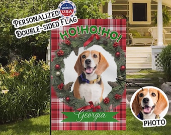 Personalized Dog Photo Christmas Garden Flag: Custom Pet Welcome Sign