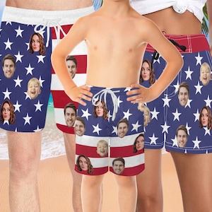 American Flag Custom Face Swim Trunks: Personalized Photo Board Shorts