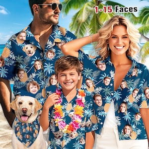Personalize Face Hawaiian Shirt for Men Women, Custom Dog Bandana/Shirt Men Women Tropical Flower Hawaiian Shirt with Face Logo car, For Dad